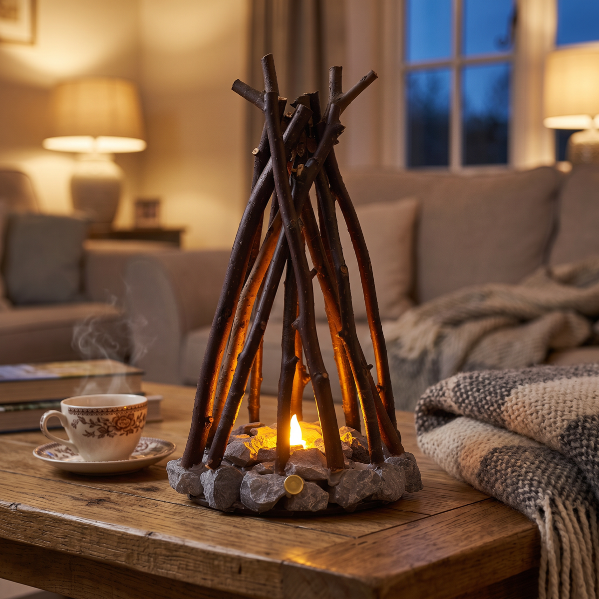 Large 24.5cm bonfire night light on a coffee table